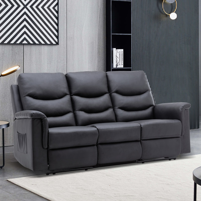 Canapé inclinable manuel en cuir synthétique 78 po avec console et table rabattable