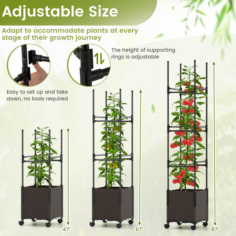 2 jardin surélevé sur roues avec jardinière à treillis à treillis avec 3 hauteurs et tubes métalliques amovibles revêtus de PE