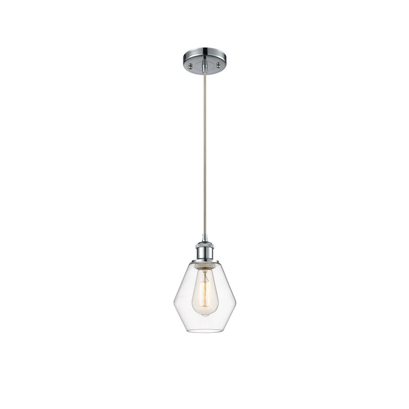 Luminaire suspendu simple à 1 lumière Gabbie, Transparent, Chrome poli