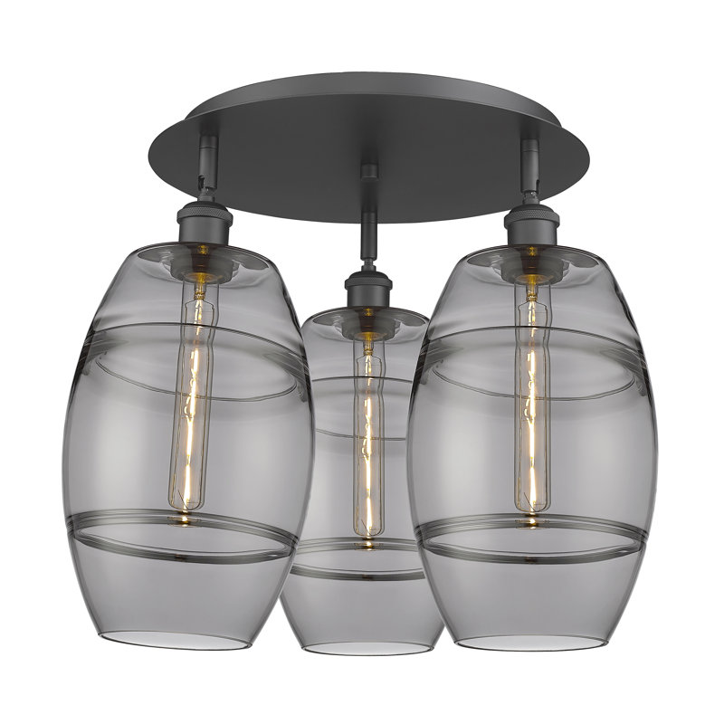 Dundrod Glass Flush Mount, Matte Black, Light Smoke, 10.88" H x 19.75" W x 19.75" D