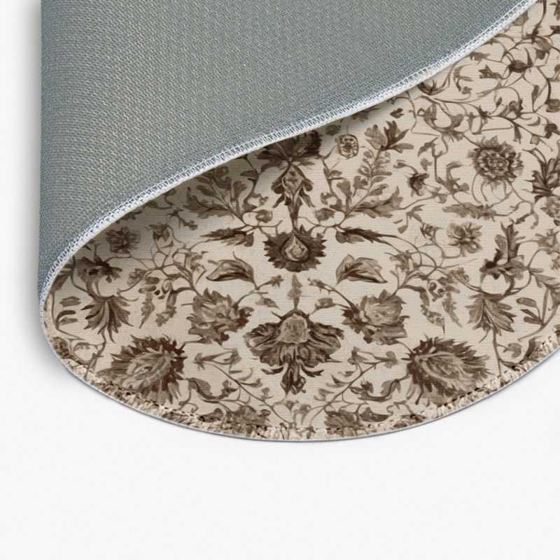 Turkish Beige Indoor and Outdoor Area Rug, Round 5'