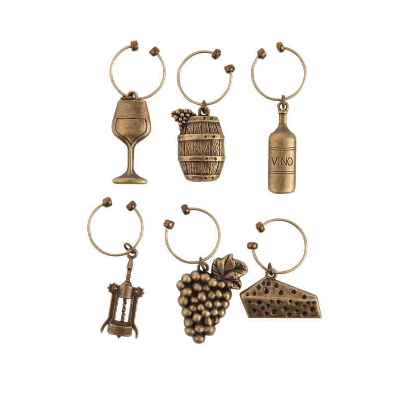 Antique Gold Vineyard Wine Charms Set of 6