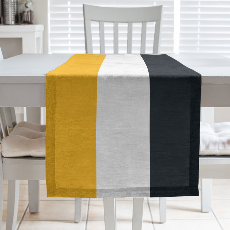 Pittsburgh Football Stripes Table Runner, 72" L x 16" W, Black/Off White, Cotton Blend
