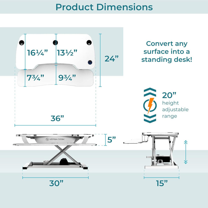 VersaDesk PowerPro 36" Electric Standing Desk Converter with Push-Button Height Adjustment & USB Charging Port, Gray
