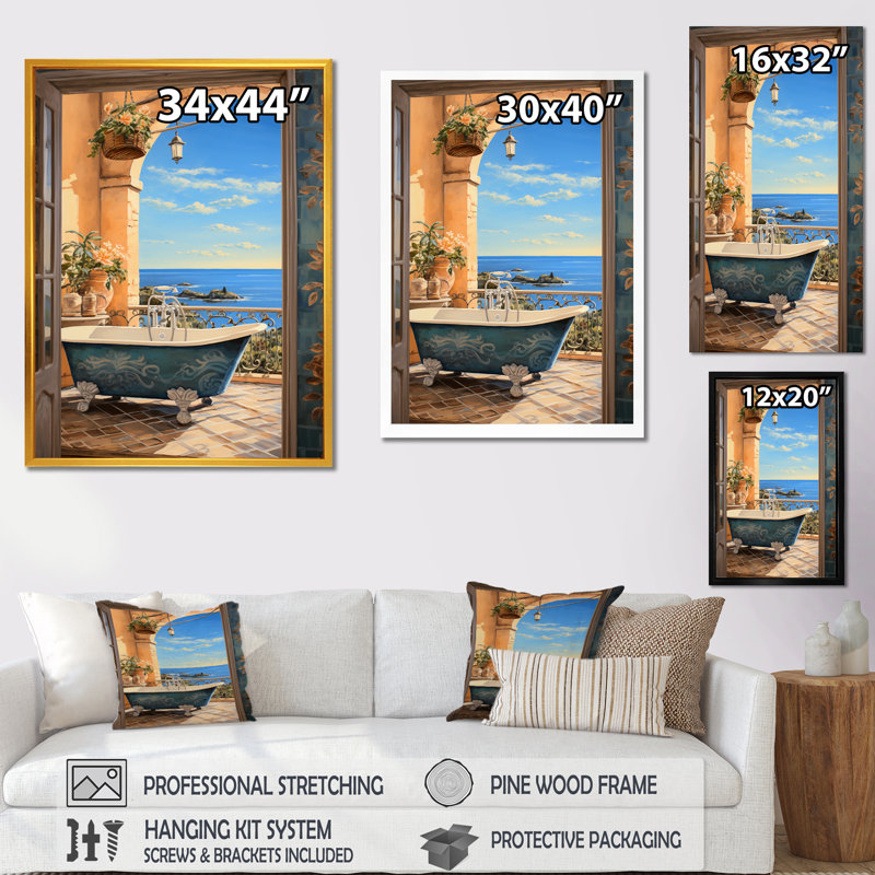 «Blue Italian Bath Serenity I», art mural de salle de bain, H 32 po x l 24 po x P 1 po