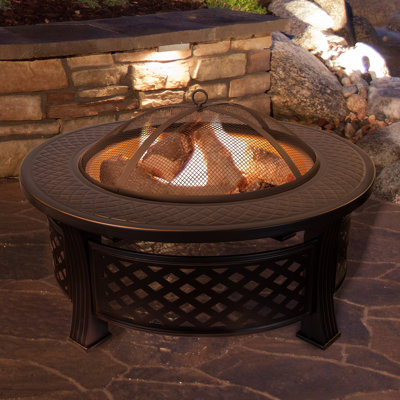 Adriana  Fire Pit - 32-Inch Outdoor Fireplace with Spark Screen, Poker, and Cover - Wood-Burning Fire Pit for Yard, Patio, or Camping by Pure Garden