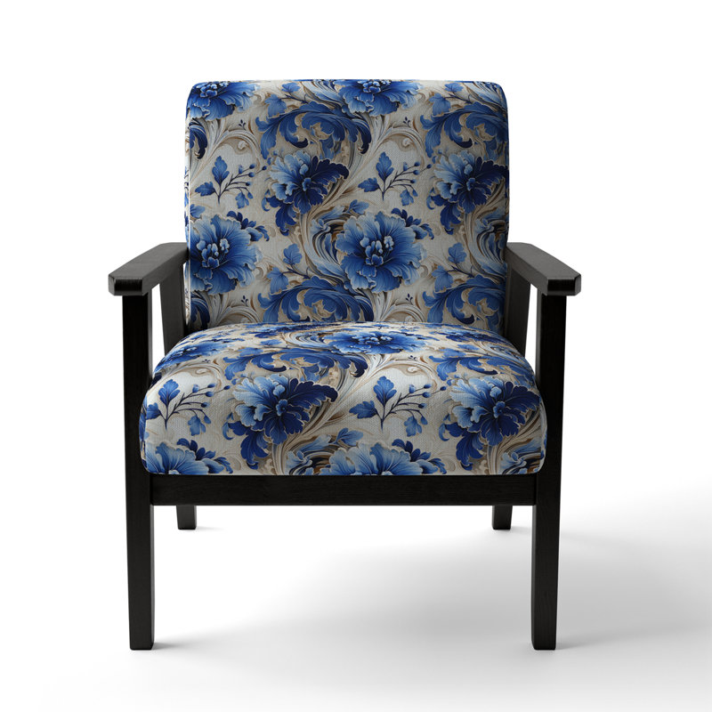 Majestic Cobalt Scrolls Victorian Pattern - Upholstered Farmhouse Arm Chair, Rustic Floral Accent Chair