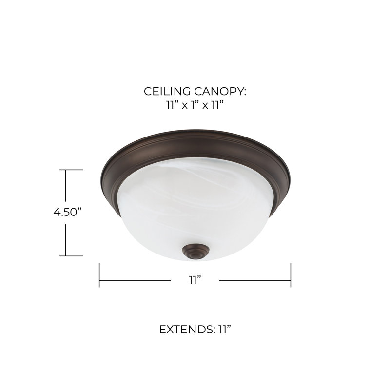 Plafonnier encastré 13 po 2 lumières Indépendant, Bronze, Blanc faux Verre albâtre, H 4,5 po x l 11 po x P 11 po