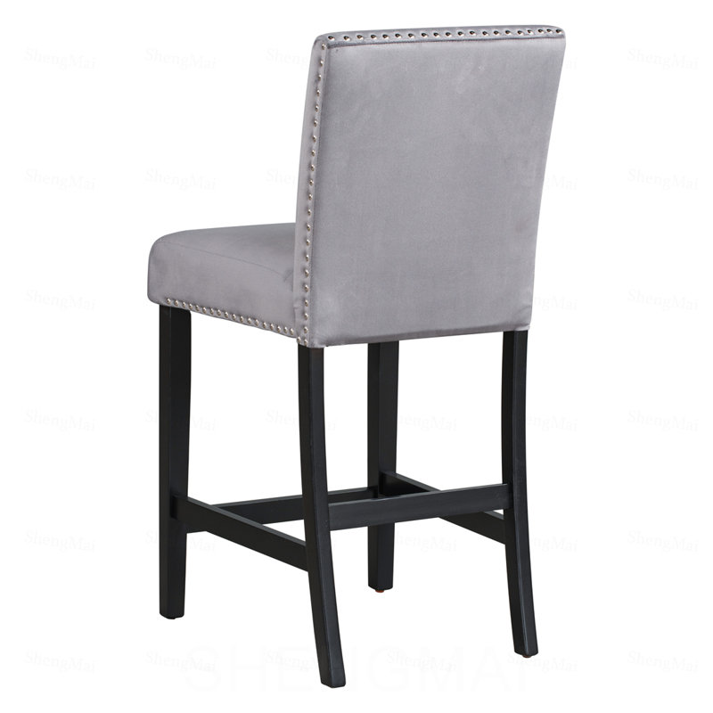 Ensemble de salle à manger 5 pièces avec table haute, comprenant une table à manger avec dessus en faux marbre et quatre chaises recouvertes de velours, gris