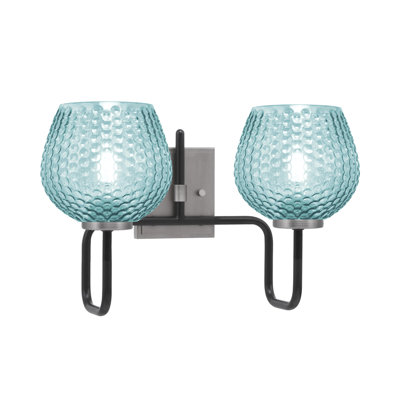 Amarmula 2 Light Bath Bar, Matte Black & Graphite Finish, 6" Turquoise Textured Glass