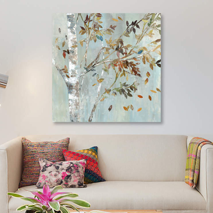 «Birch With Leaves I», reproduction sur toile, H 48 po x l 48 po x p 1,5 po, Toile tendue, Pas de tapis