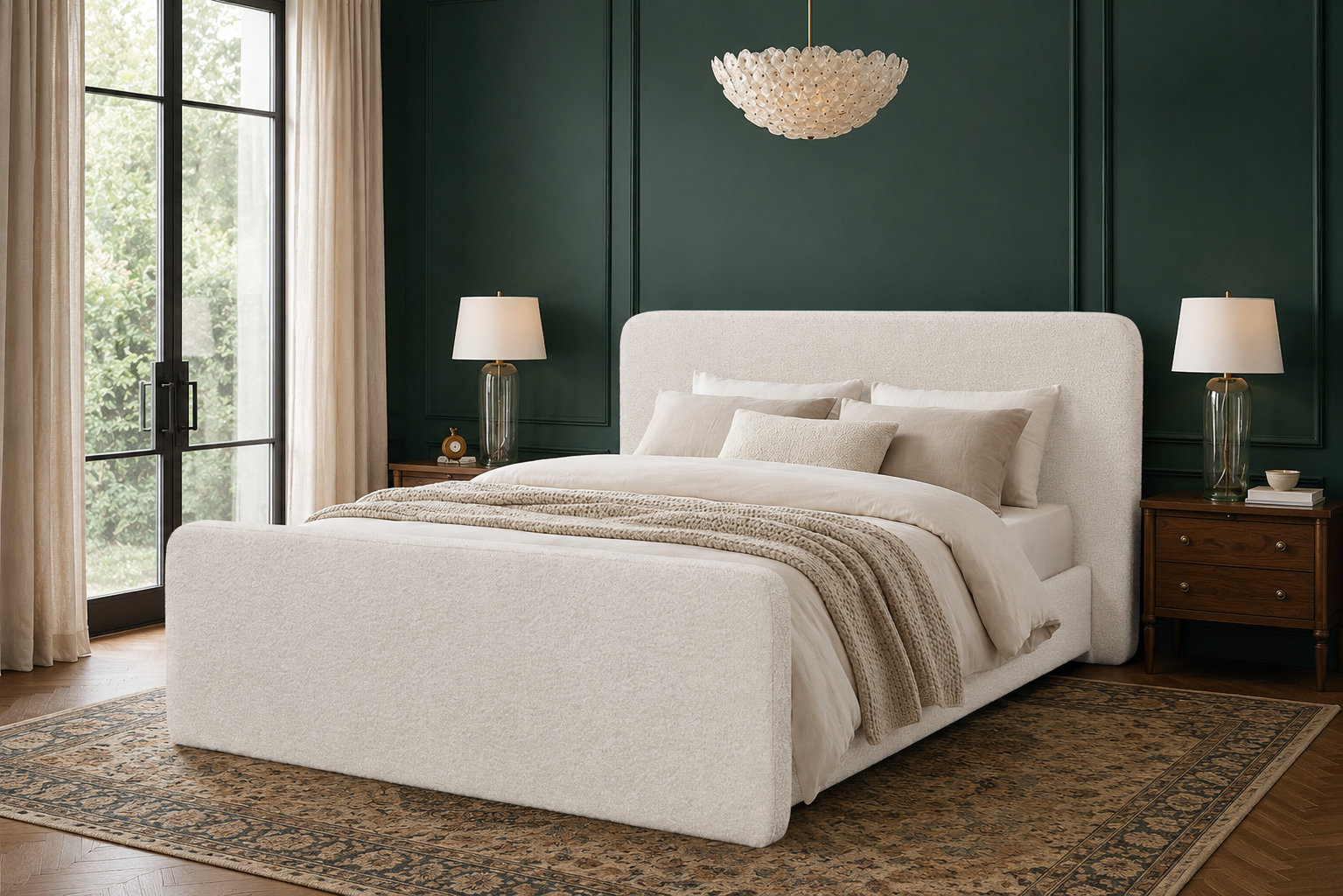 Boucle Upholstered Bed, Queen, Ivory Boucle