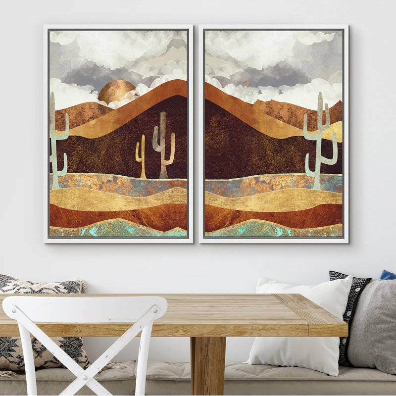 «Mid-Century Modern Brown Polygon Abstract Shapes», 2 pièces, Blanc, H 36 po x l 24 po