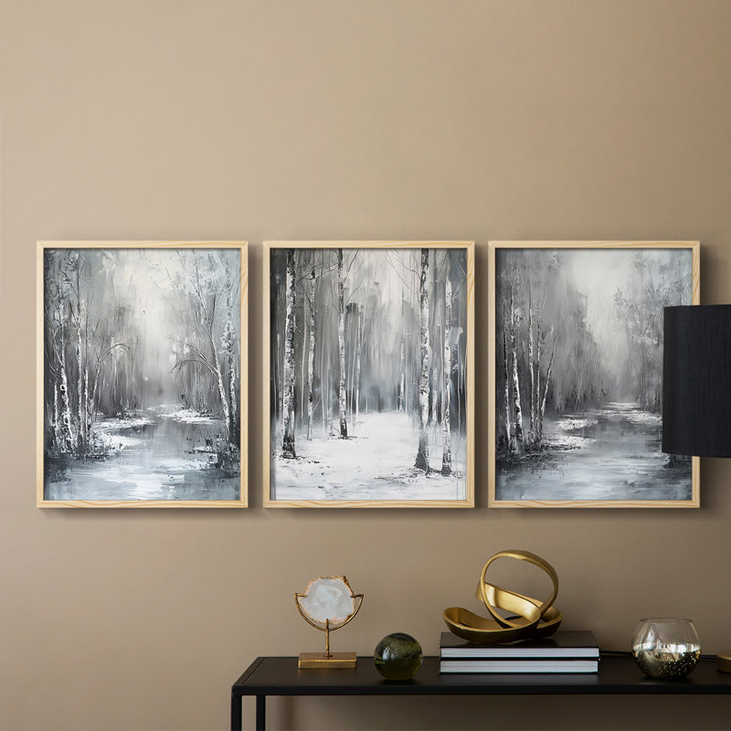 Lanscape Study  Series  X  -Set Of 3 Framed Giclee Prints -Ready to Hang, Natural Framed, 10" H x 8" W