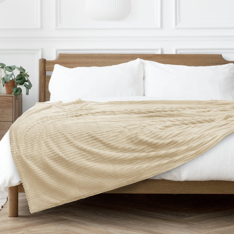 Cream Beige Twin Reversible Fleece Throw Blanket