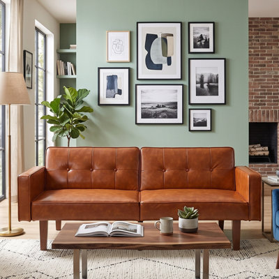 68" Mid-Century Modern Tufted Upholstered Futon Adjustable Backrest Sofa Bed