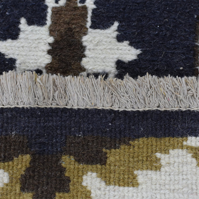 Laine nouée à la main à motif floral noir | Tapis d'intérieur blanc