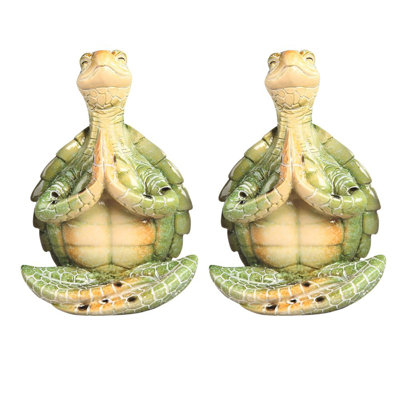 «2-PC Set» ICE ARMOUR 6,75 po H tortue de mer verte de yoga Figurine de lotus en forme de lotus, décoration de maison / chambre et idées de cadeaux parfaits pour le réchauffement de la maison, les fêtes et les anniversaires