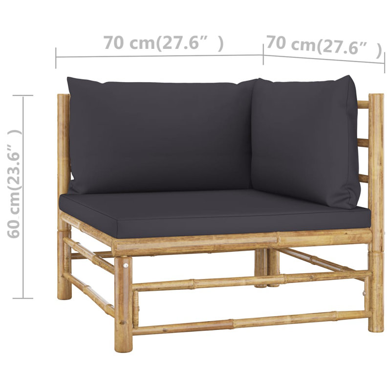 2 Piece Patio Lounge Set with Cushions Bamboo, Dark Gray