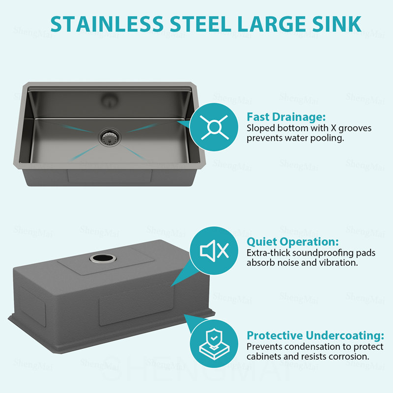 Évier de cuisine noir en acier inoxydable de calibre 16 pour station de travail encastrable 33 po x 19 po x 10 po Gunmetal