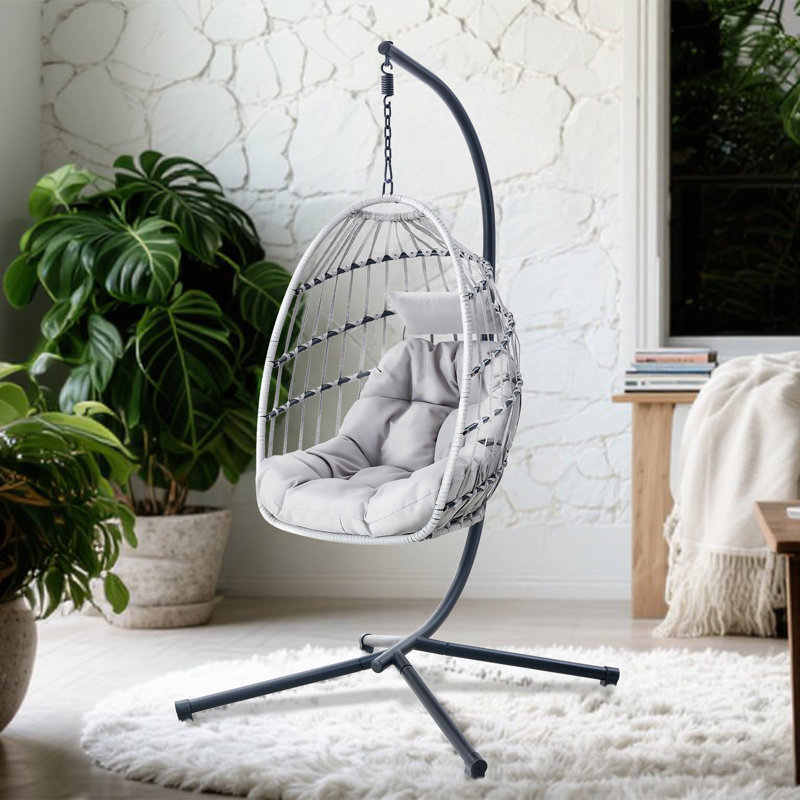 Balancelle de 79 po de hauteur avec support et coussins pour l'intérieur et l'extérieur, Gris, Gris