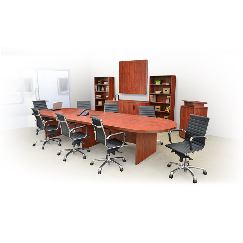 Table de conférence Nickyla Racetrack avec port de charge, Cerisier, H 29 po x L 144 po x l 52 po