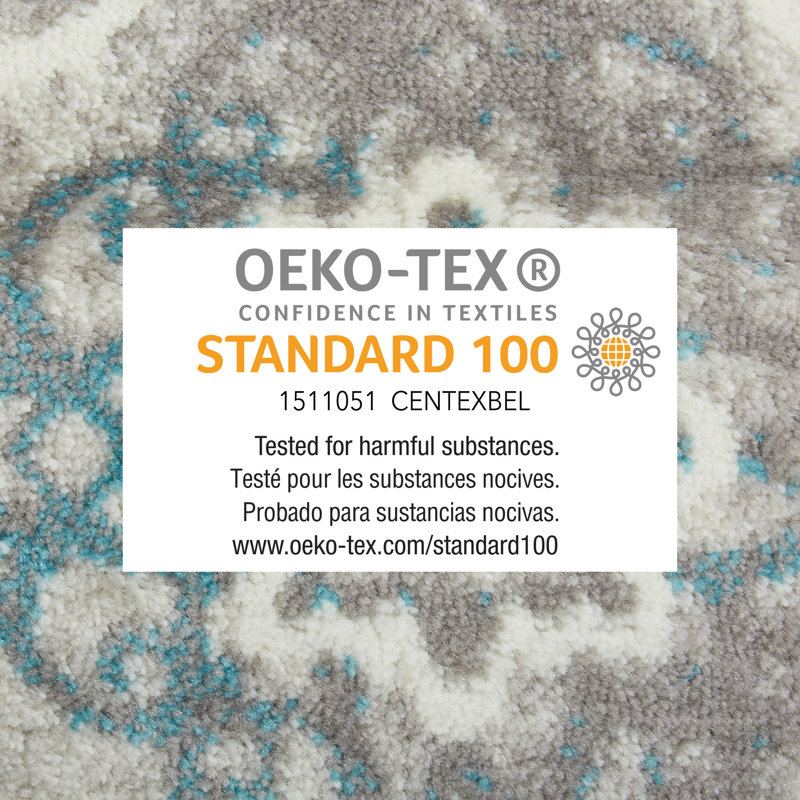 Tapis géométrique gris / bleu, Rectangle 3 pi 3 po x 5 pi 2 po