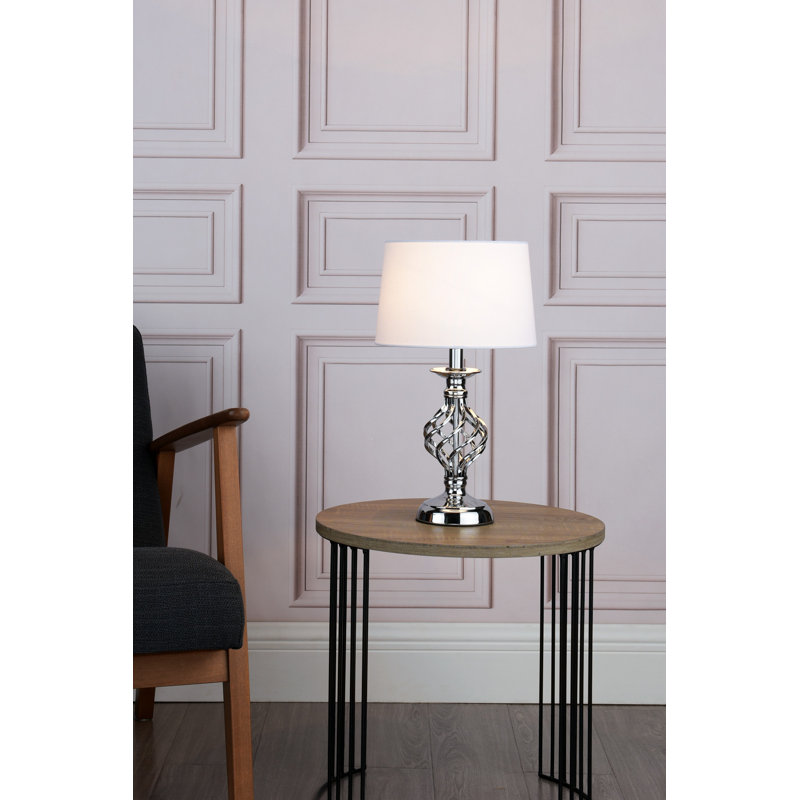 Estelle Metal Table Lamp, Polished Chrome/Ivory