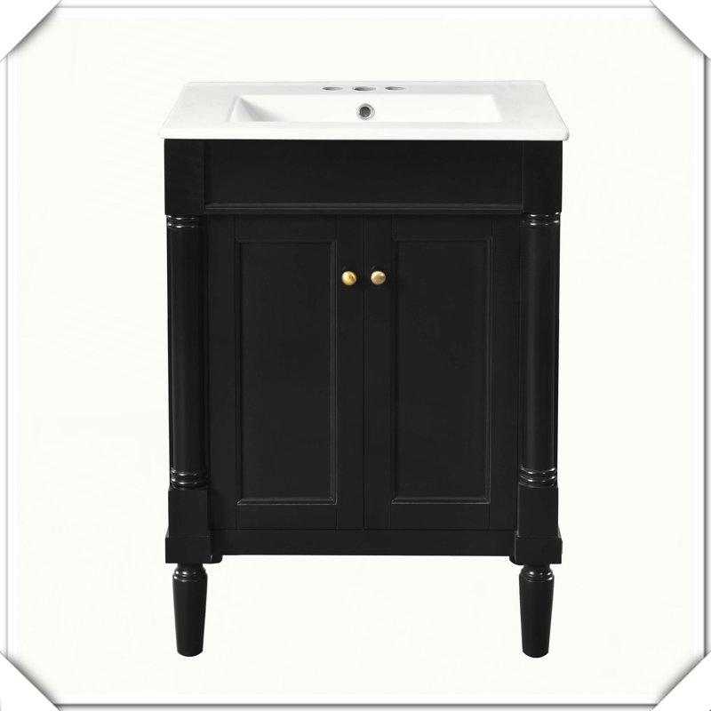 Grand meuble-lavabo moderne à 2 niveaux avec lavabo supérieur, Noir