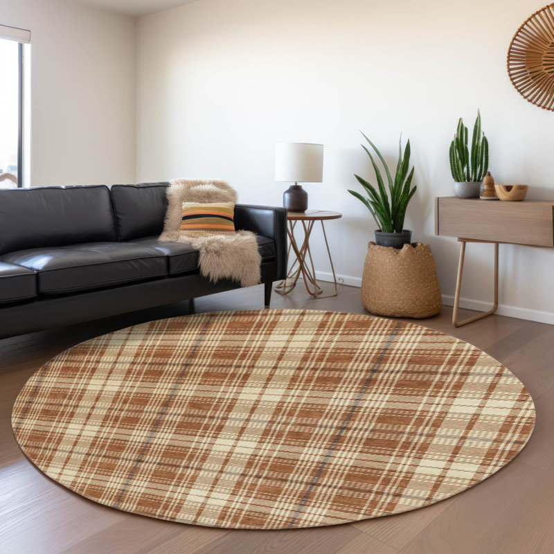 Premium Machine Washable Natoma AMF993 Plaid Rug, Round 8'