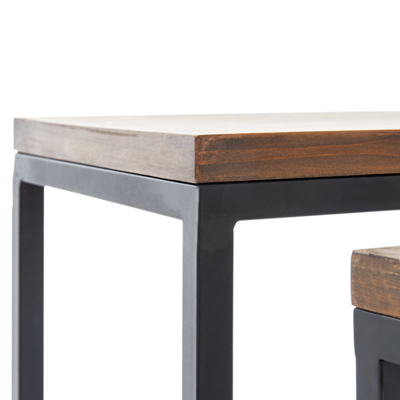 Parker Rustic Wood & Metal Nesting End Table Set - Brown