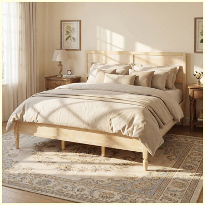 Lit plateforme très grand en bois massif sans sommier et assemblage facile et tête de lit en bois naturel pour le salon de la chambre à coucher
