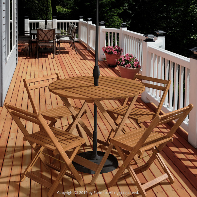 Round Folding Outdoor Bistro Table With Umbrella Hole , 89.9cm cm W 89.9cm cm D