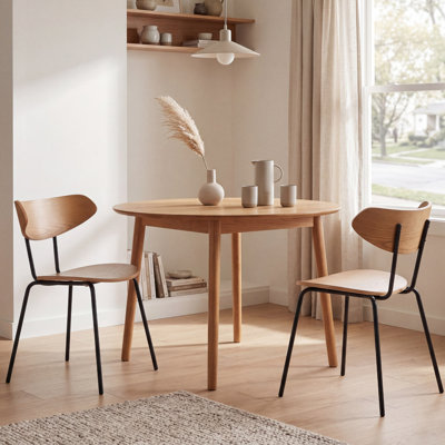 Modern Mid-century Natural Wood Dining Chair With Black Metal Legs Ergonomic Curved Backrest & Sturdy 4-leg Design For Kitchen Restaurant And Home Use