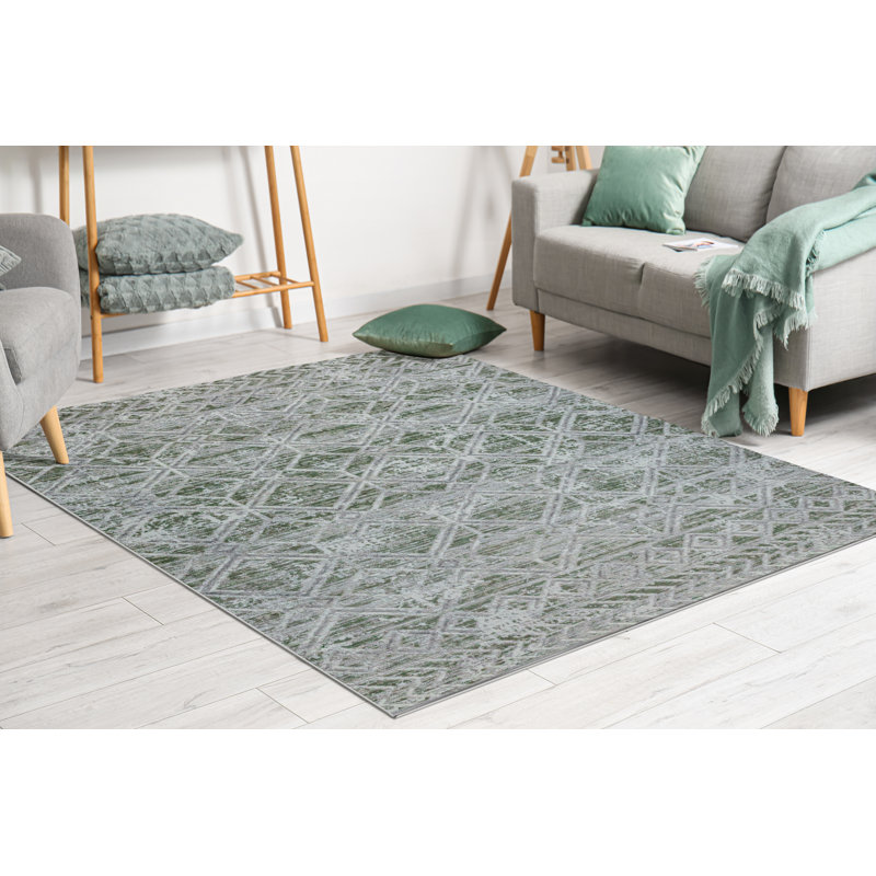  Kainaan 1243 Green Geometric Area Rug, Rectangle 3'3" x 4'11", Green