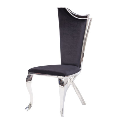 Side Chair Of 2, Black Fabric, Stainless Steel Elements, Armless High Back Chair, Standard Dining Height, Padded Seat, Back, Pu Leather, Metal Curved Legs, Kd Setup Mode, Weight Endurance, Seat