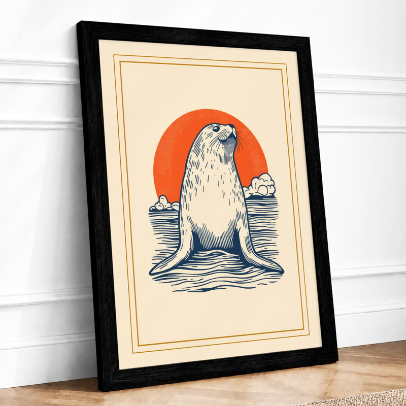 Seal Emerging at Dawn Coastal - Framed Print, A1 - 84.1 x 59.4 cm, Black