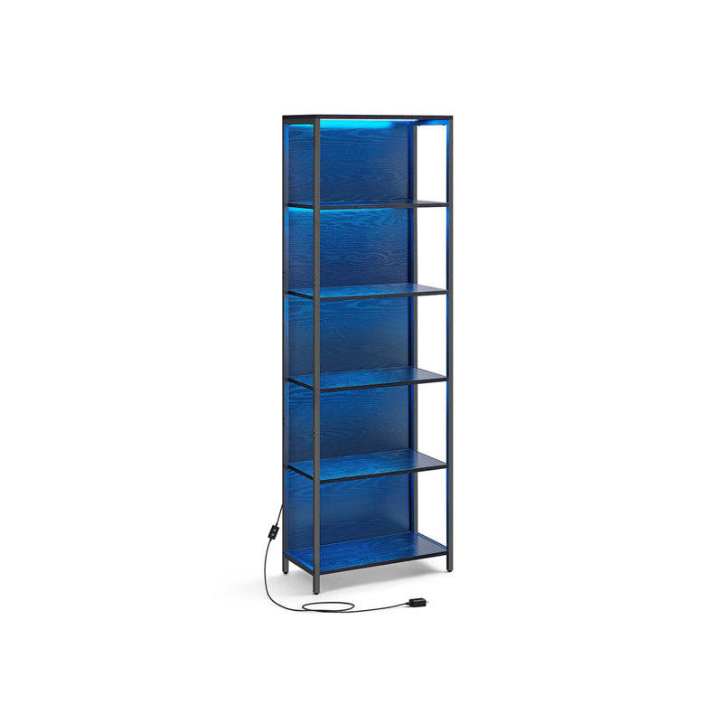6-Tier LED Bookcase, Bookshelf With Dimmable Lights, Storage Shelf With Steel Frame