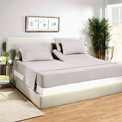 CoolFlex Split Top Sheet Set - Deep Pocket Bed 1800 Thread Count Super Soft 4 Piece Set with Pillowcases - Split Flex Head Sheets for Sleep Number Mattress - Light Gray Down 34-36" Top Split King Flex King
