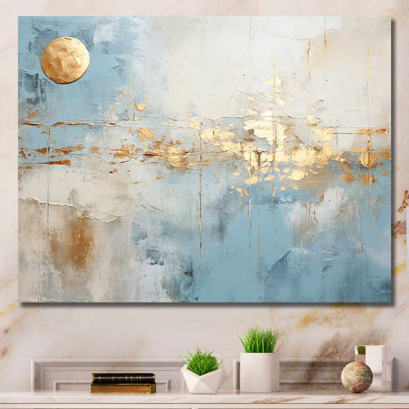 «Blue and Gold Minimal Expression» sur toile, Toile tendue, H 30 po x l 40 po x P 1,5 po