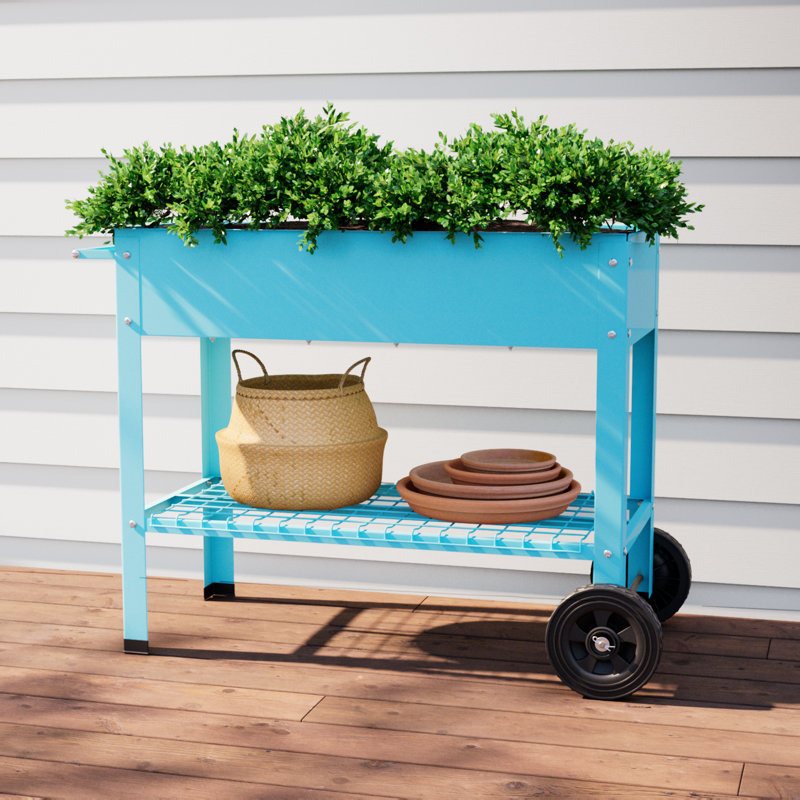 Chariot de jardin surélevé avec roues Leia, H 31,75 po x l 43,5 po x P 20,75 po, Bleu turquoise