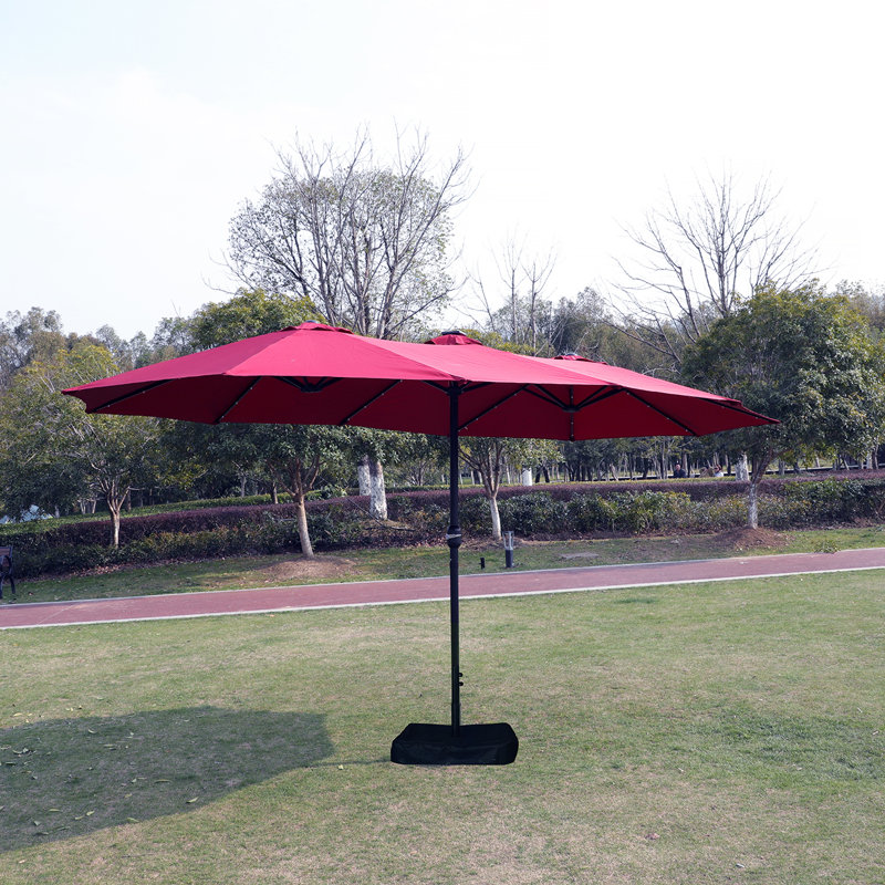 Grand parasol rectangulaire double 15x9ft pour l'extérieur avec lumière et base, Rouge