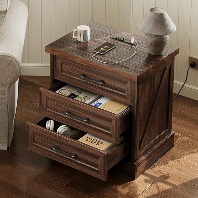 Table de bout rustique avec 3 grands tiroirs, l 23,6 po x P 17,7 po RosaRio, table de chevet de ferme avec 4 pieds en bois massif, table de chevet rétro avec structure durable