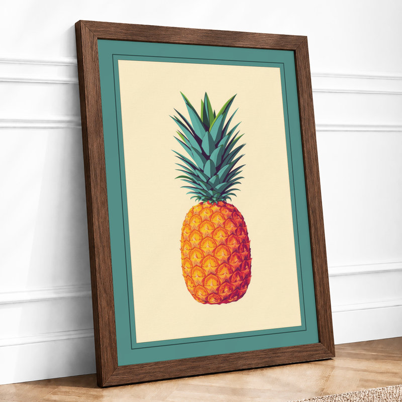 Golden Pineapple Study Botanical - Framed Print, A3 - 42.0 x 29.7 cm, Walnut