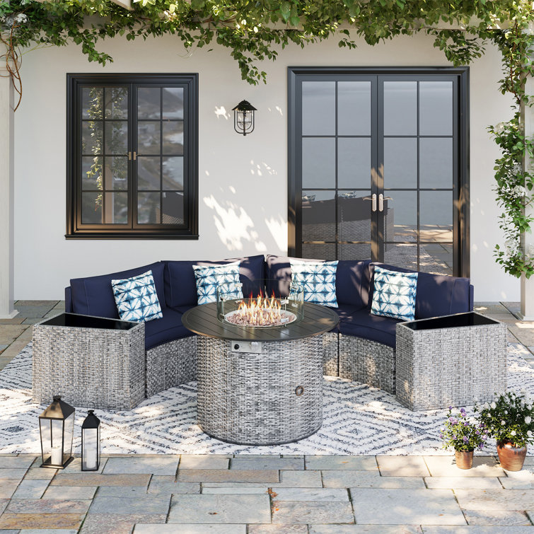 4 - Person Fully Assembled Curved Patio Conversation Set With Side Table