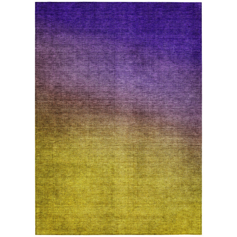3' X 5' Gold Ombre Washable Indoor Outdoor Area Rug