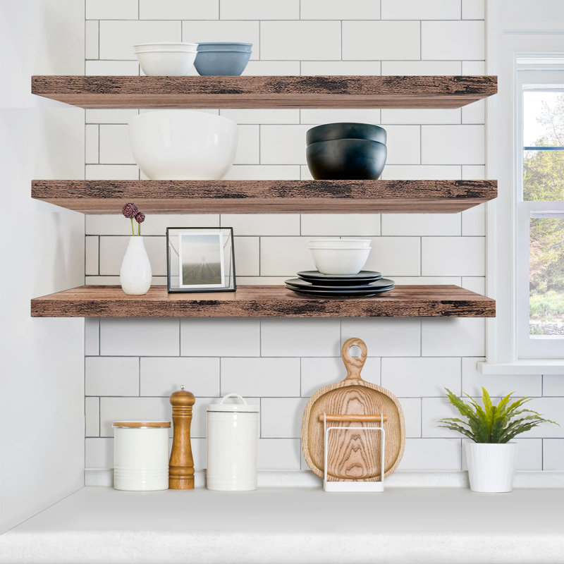 Sorbus Floating Shelves for Wall - Set of 3 Long Floating Shelves for Bedroom, Kitchen, Living Room, Bathroom Shelves, Farmhouse Home Decor - Wall Mounted Floating Shelves - Long, Mahogany