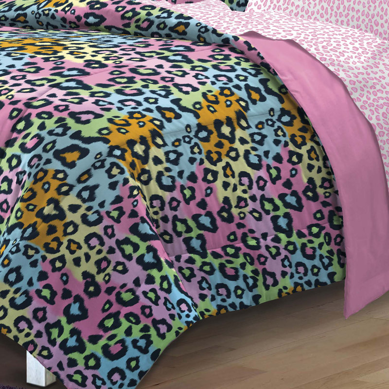 Twin Pink and Multicolor Microfiber Reversible Bed in a Bag Set