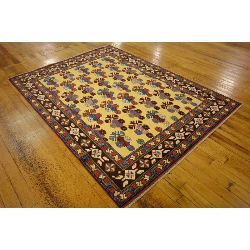 Tapis en laine jaune/rouge 5 pi 10 po x 7 pi en laine one-of-kind main-noué la new age Alayna