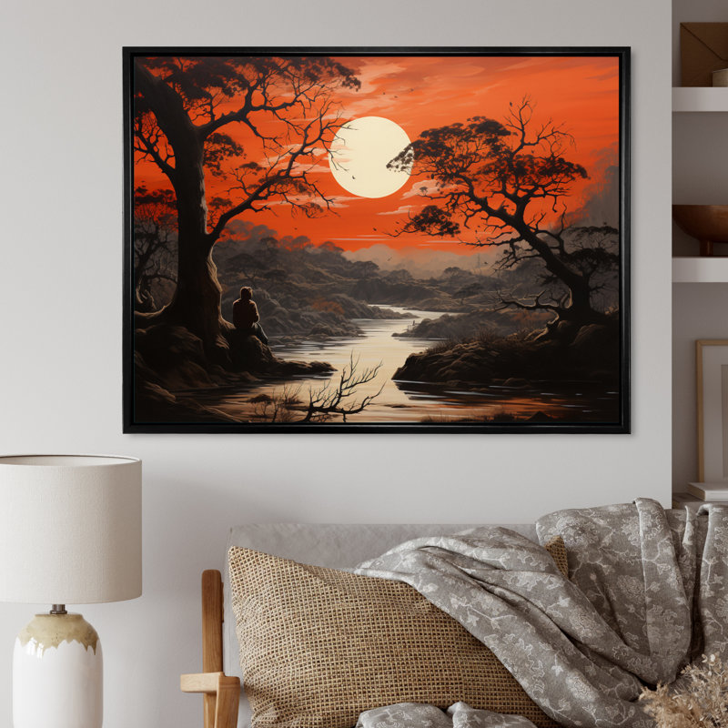«Asian Art Samurais Solitude IV» - reproduction d'art, H 24 po x l 32 po x P 1 po, Cadre flottant noir